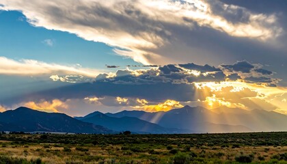 Dramatic Sunset Sky Over Desert Mountains.