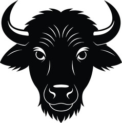 Black horned bull head cartoon vector illustration for dairy farm livestock agriculture