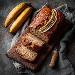 Delicious Homemade Banana Bread Freshly Baked with Slices