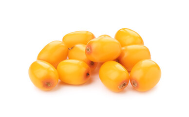 Fresh ripe sea buckthorn berries isolated on white