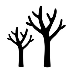Vector art of two bare trees silhouette graphic vector illustration of deciduous trees in winter or autumn season
