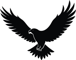 Black silhouette vector illustration of a wild eagle flying with wings spread, a symbol of freedom in nature