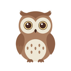 Cute Cartoon Brown Owl Vector Illustration in Flat Design Style