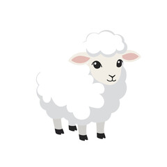 Adorable Fluffy White Lamb Vector Illustration in a Cute Flat Design Style