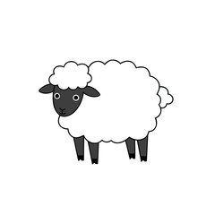 Charming Flat Design White Sheep Vector Illustration with Dark Grey Face