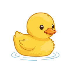 Cute Cartoon Yellow Duckling Floating in Water Vector Illustration