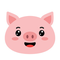 Cute Happy Pink Pig Face Cartoon Vector Illustration