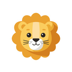 Adorable Cartoon Lion Head Vector Illustration with Flat Design Elements