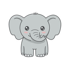 Adorable Kawaii Grey Baby Elephant Vector Illustration with Pink Cheeks