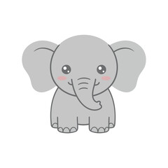 Adorable Kawaii Baby Elephant Vector Illustration in Gentle Gray Tones
