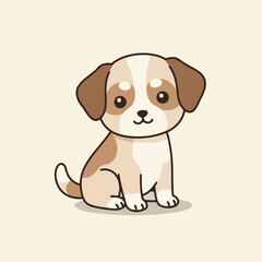 Adorable Kawaii Style Brown and Cream Puppy Sitting Vector Illustration