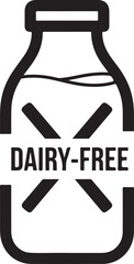 Vector art of dairyfree milk bottle icon symbol of lactosefree product, healthy eating, and vegan diet vector illustration of a bottle with a cross and the words dairyfree on