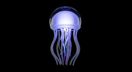 Glowing bioluminescent jellyfish floating with pulsing purple light