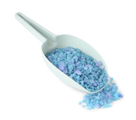 Blue sea salt in scoop isolated on white