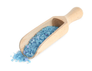 Blue sea salt in scoop isolated on white