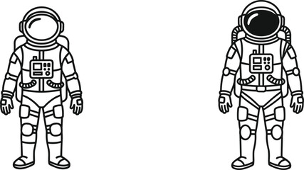 Astronaut suit illustration, space exploration design, futuristic science concept, astronaut character art, galaxy adventure drawing, cosmic technology, outer space innovation