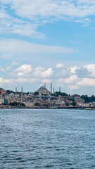 Istanbul, Turkey. Scenic view of the Bosphorus Strait with city view in the background. Urban skyline and city life.	
