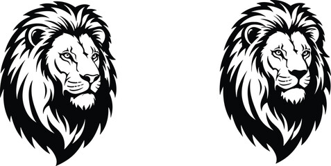 Lion head vector illustration, majestic wild animal design, black and white art, powerful king of jungle graphic, wildlife symbol