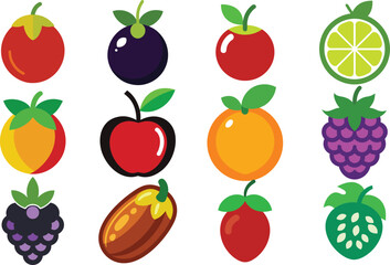 Hand-Drawn Fruits & Berries Vector Icon Set | Fresh Organic Food Illustrations of Apple, Strawberry, Orange, Lemon, Grapes & Tropical Fruits | Editable Line Art for Adobe Illustrator