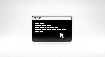 A black and white illustration of a computer screen with code and a cursor on a white background ai generated