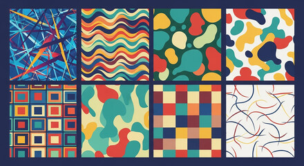 Retro 70s geometric and abstract seamless patterns collection