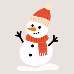 Snowman in Flat Cute Style for Christmas and Winter Fun
