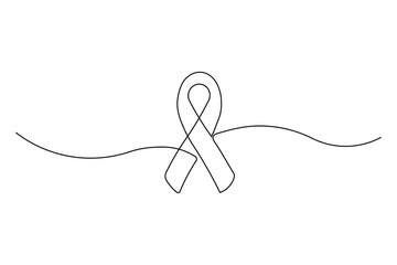 Continuous One Line Drawing of Breast Cancer Ribbon , Awareness Day Vector Illustration