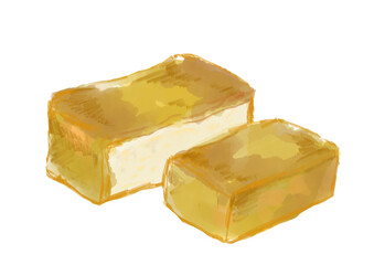 美味しそうな切られた厚揚げの手描き水彩イラスト