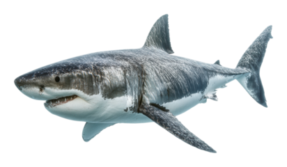 Great white shark swimming in ocean wildlife underwater isolated on transparent background