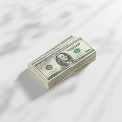 Stack of US dollar bills isolated on pure white background
