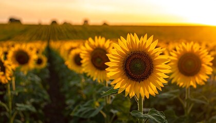 Obraz premium Field of Sunflowers at Sunset.