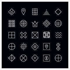 Vector art of set of simple line icons on dark background for user interface design