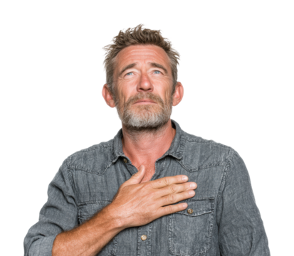 Reflective moment man portrait neutral emotion isolated on transparent background