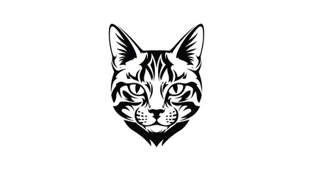 Stylized cat head tribal tattoo design black and white