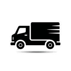 Fototapeta premium A black delivery truck icon with streamlined lines, shadow, and white background
