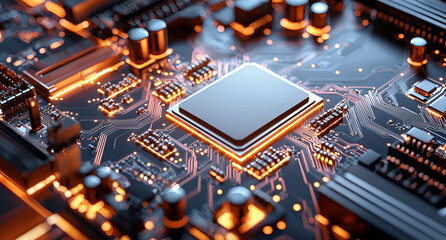 Glows with power, modern circuit board, high tech innovation