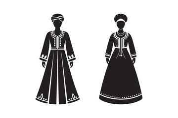 Fototapeta premium Silhouettes of two women in traditional folk costumes