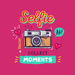 Whimsical Hand drawn Camera Collect Moments and Smile for Fun Illustration