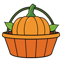 Isolated autumn pumpkins in a basket and a bowl are fresh orange fall harvest decoration for Halloween and Thanksgiving