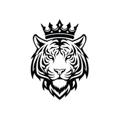 Tiger head with crown in black and white graphic style