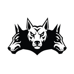 Three headed wolf or dog creature black and white monster