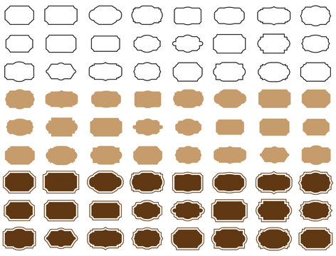 Collection of diverse blank oval and rectangular label shapes in outline and filled styles