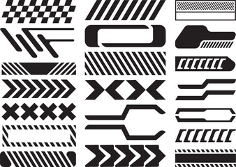 Futuristic stripe and line vector set with geometric abstract shapes, racing graphics, and modern tech borders, perfect for automotive design, decals, motion backgrounds, and creative projects.