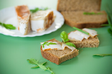 Classic Ukrainian snack with greens and homemade lard