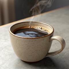 Steaming Hot Cup of Freshly Brewed Black Coffee
