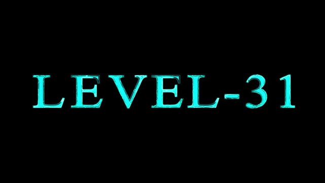 Level one text font with neon line .Glowing neon sky blue color LEVEL 31 text animation.4k level text. Glowing neon color LEVEL 32 text animation icon sign symbol on black background.