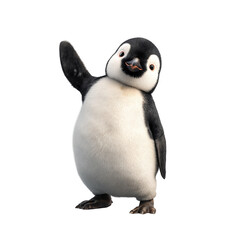 Fototapeta premium Happy Penguin Waving Flipper in Friendly Greeting, Isolated on Transparent Background 