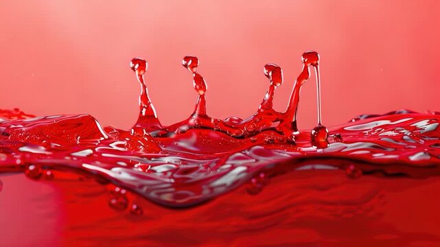 Video clip A close-up shot of red liquid splashing onto a red surface