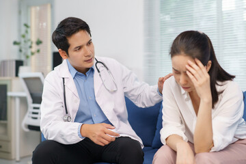 Doctor comforting a distressed woman, offering support and empathizing during a difficult mental health discussion