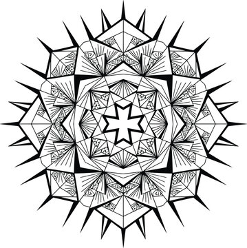 Vector Okinawa inspired geometric sunburst mandala, Japanese abstract decorative ornament design